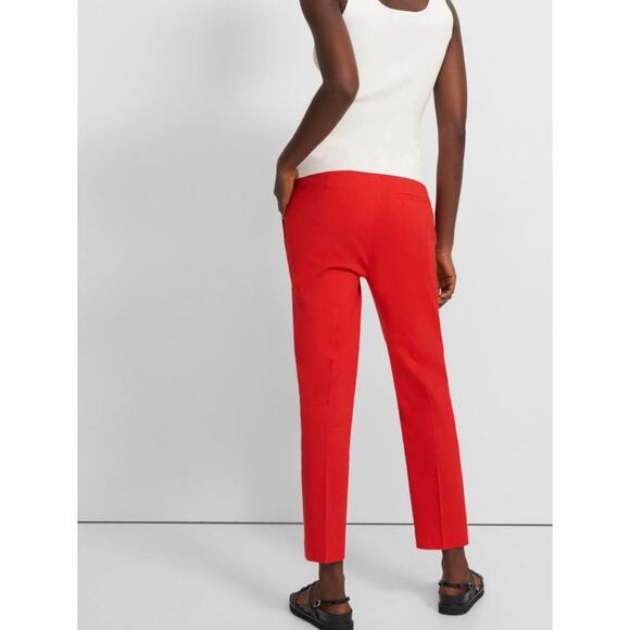 THEORY NWT Treeca 'Good Linen' Pull-On Pants Scarlet Red Eco Crunch Wash Office - Picture 7 of 12